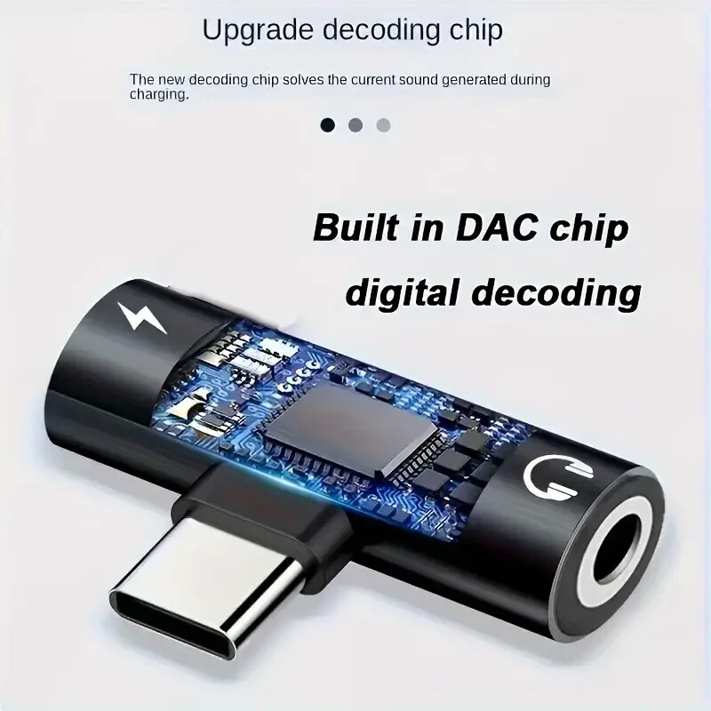 2-in-1 USB-C to 3.5mm Audio & Charging Adapter - Type-C Fast Charge Flat Design gallery