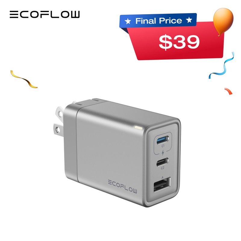 EcoFlow RAPID 65W GaN USB Type C Charger Block Plug Power Adapter with Cable