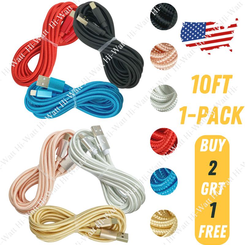 10Ft USB Fast Charge Cable For iPhone 12 11 XR 8 7 6 5 Heavy Duty Charging Cord