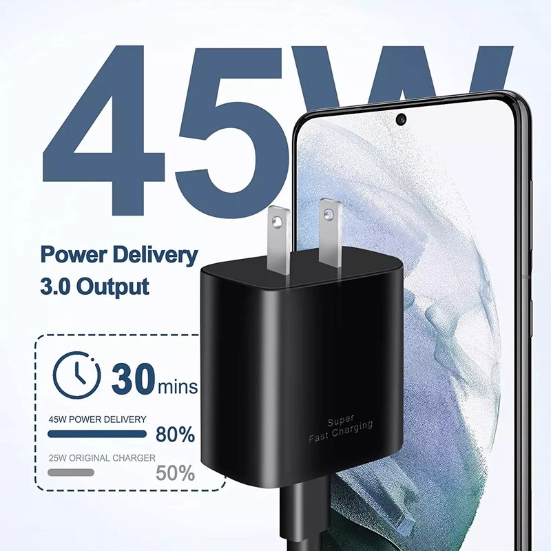 45W Type Usb-c Super Fast Wall Charger for Samsung Galaxy S21 S22 S23 S24 Ultra