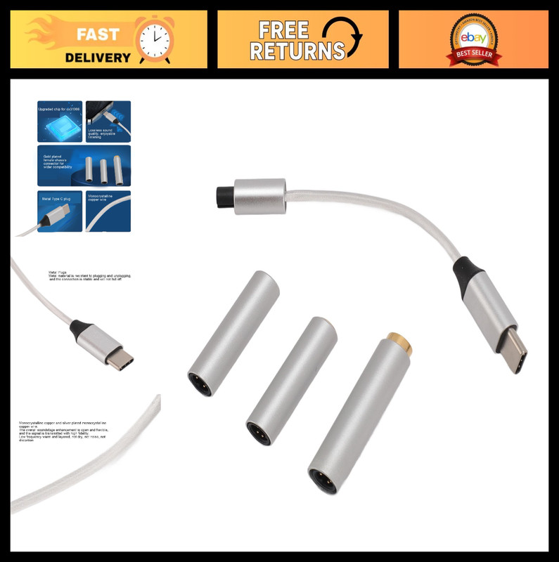 USB C to AUX Audio Cable Adapter, 3.5mm 4.4mm Headphone Jack for Smartphones