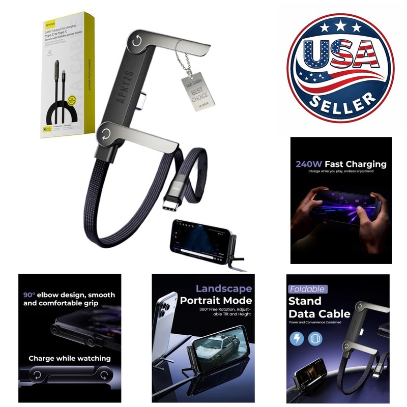 Compact 2-in-1 USB-C Cable with Foldable Stand for Fast Charging & Data Transfer