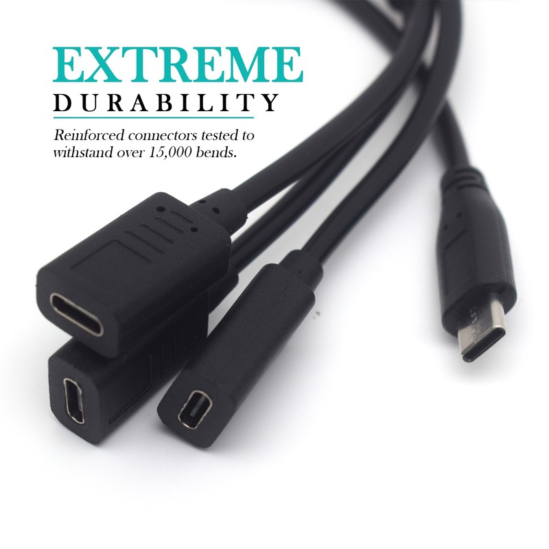 2pcs USB-C to 3-Way USB-C OTG Splitter Cable for Data Transfer & Charging 20cm gallery