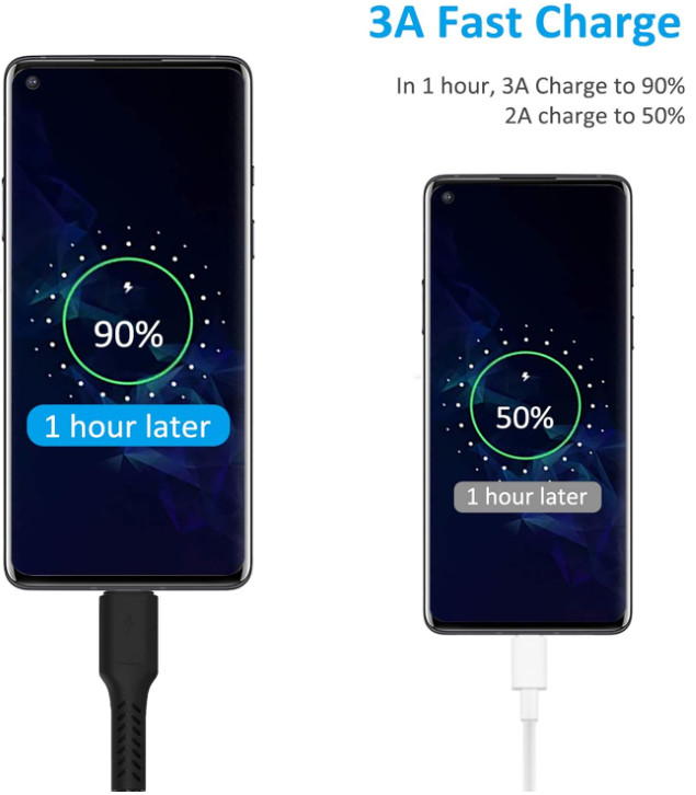 6 Inch Short Fast Charging Cord, 5 Pack Durable USB a to USB Type C 3A Cable for gallery