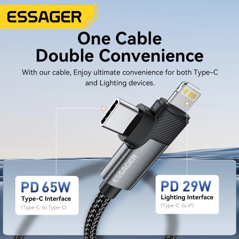 2-in-1 Right Angle USB-C Fast Charging Cable 65W PD Data Cable for iPhone gallery