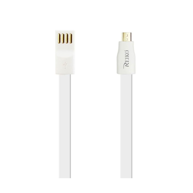 Reiko Flat Magnetic Gold Plated Micro USB Data Cable 0.7 Foot in White