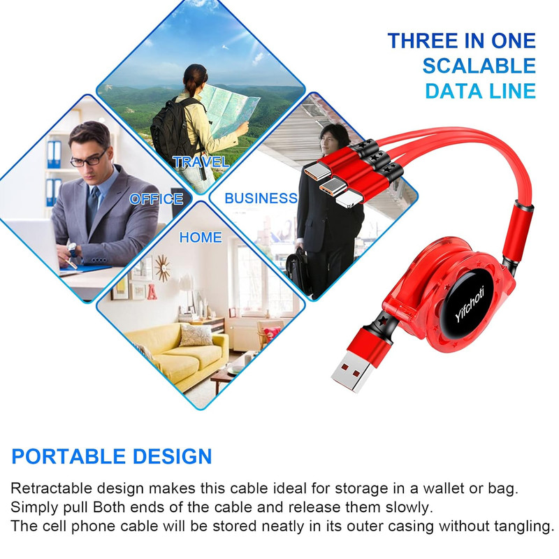 3 Pack 3 in 1 Multi USB Retractable Fast Charger Cable,Multiple Charging Cord Ad gallery