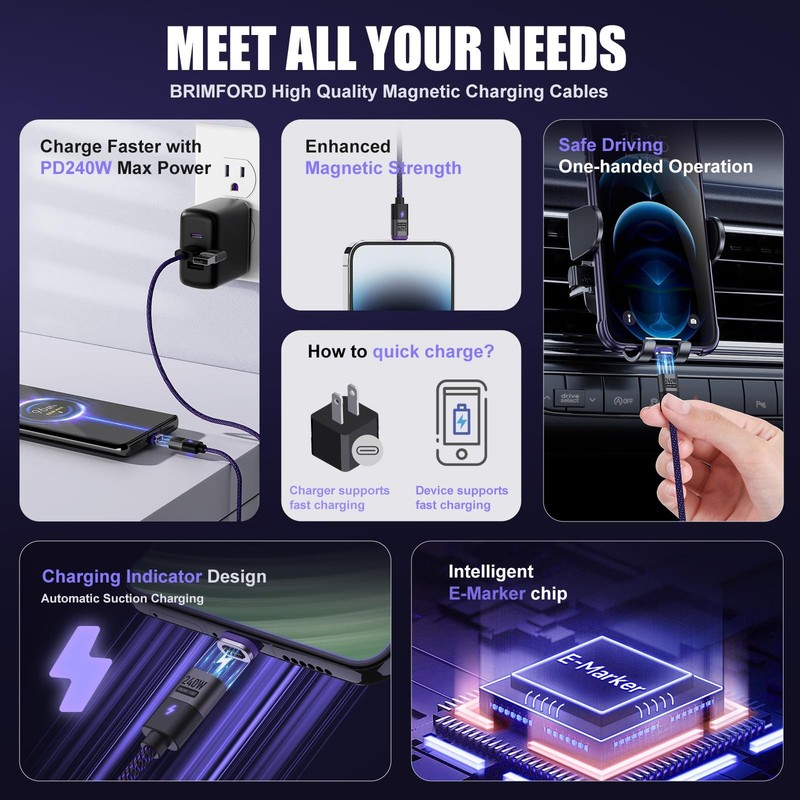 240W USB C Magnetic Charging Cable 3.9 ft/1.2m, PD3.1 48V/5A Fast Charging Ma... gallery