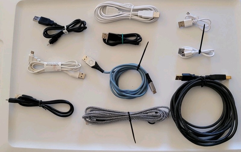 Various USB 10 cables (usb c, a, mini, micro, extender, multi tip) Many sizes