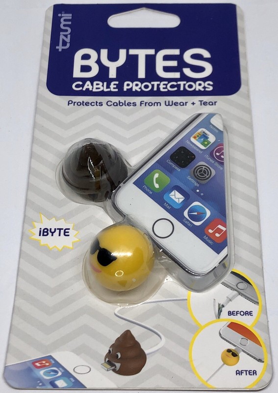 New TZUMI Cord BYtes Cable Protectors, 2Pk Sunglasses Smiley & Poo Emoji Shapes