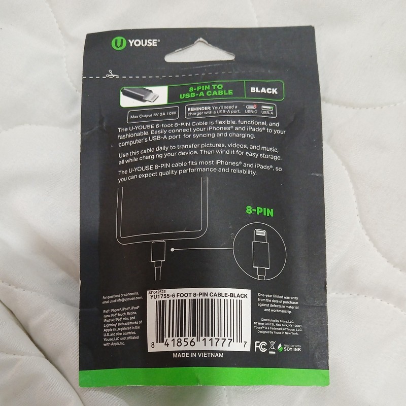 U Youse 10Ft. 8 Pin to USB-A Cable - new gallery