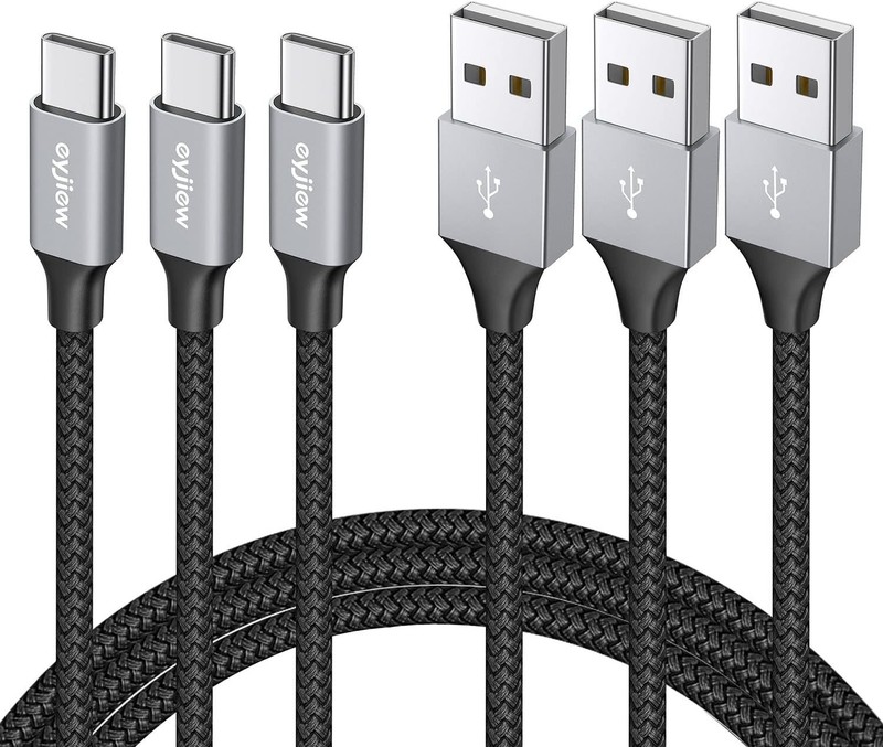 “USB Type C Cable [3ft, 3-Pack], eyjiew A to C Cord 3Foot, Black Grey “