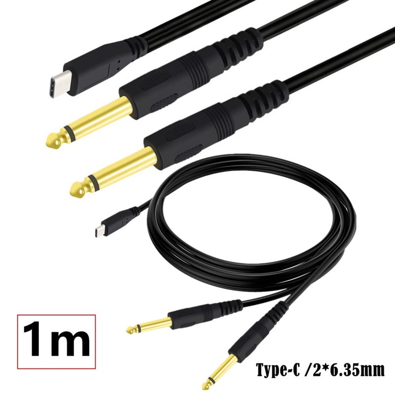 USB C to Dual 6.35mm 1/4″ TS Mono Y-Splitter Audio Cable for Smartphone Tablet