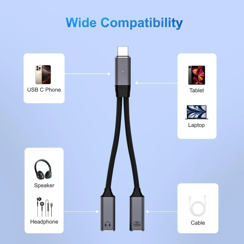 USB C Splitter，2 in 1 USB C Headphone and Charger Adapter Audio Dongle Cable wit gallery