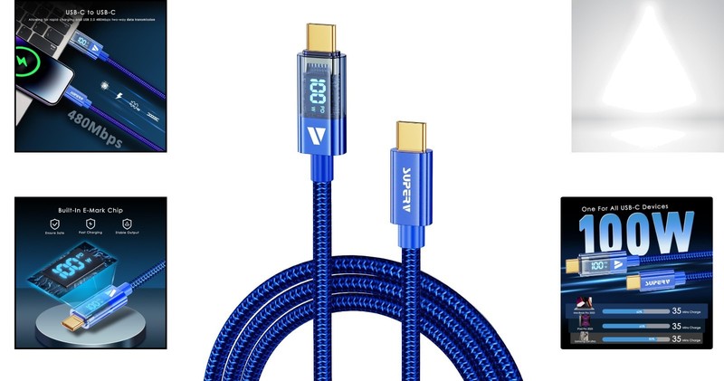 Versatile 6.6ft Type C Fast Charger Cable with LED Display for Safe Charging gallery