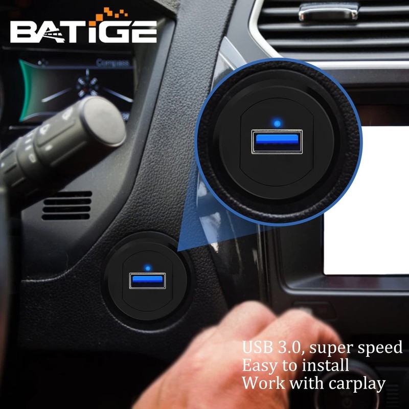 Alloy Single Port USB 3.0 Dashboard Port Car Mount Flush Cable, Male to Femal... gallery