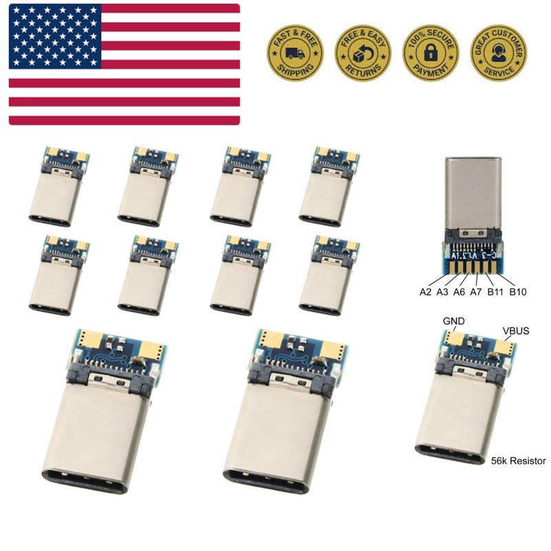 10 Pack USB C DIY Connector USB 3.1 Type C 24Pin Male Plug Port Repair Replac…