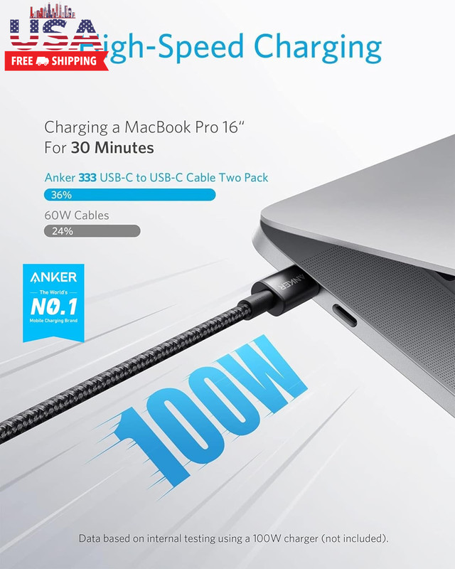 Anker USB C to USB C Cable, 2-Pack 6 FT (1.8 M) Type C 100W Charger Cord, Fast C gallery