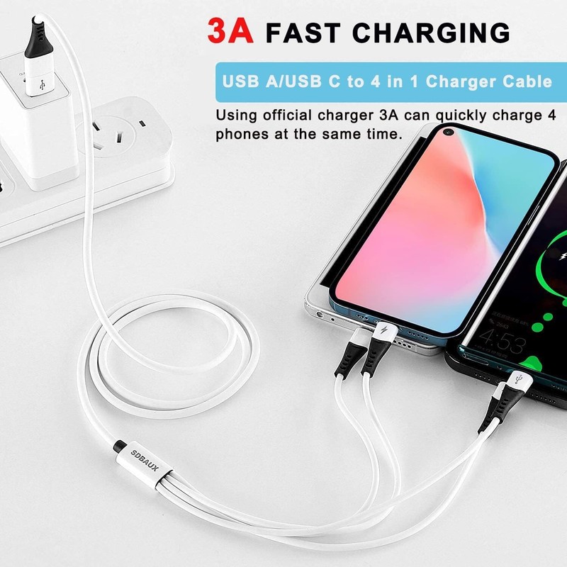 6 in 1 USB A to USB C Multi 4 in 1 Dual Phone Type C Micro Port Charger Cord gallery