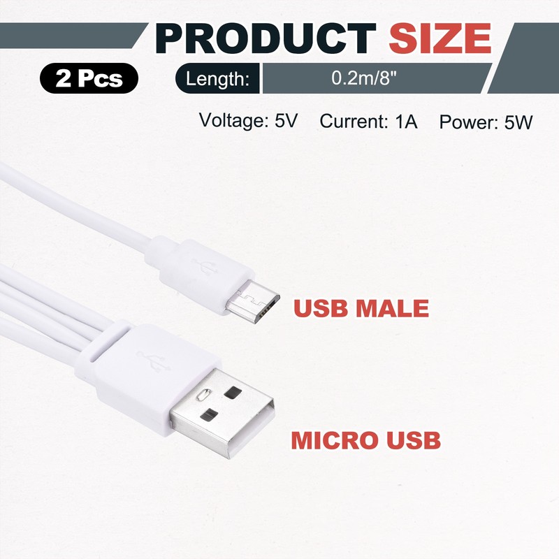 2Pcs Multi Charging Cable, 4 in 1 USB A to Micro USB Splitter 8", White gallery