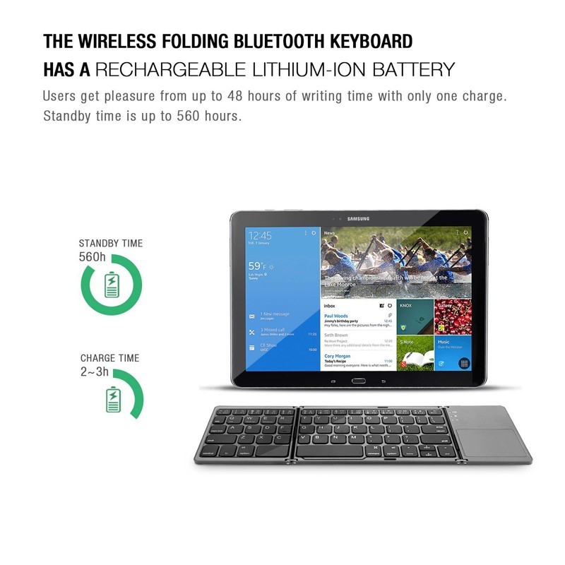 For TCL 60/60R/SE/NxtPaper - Wireless Keyboard Folding Rechargeable Portable gallery