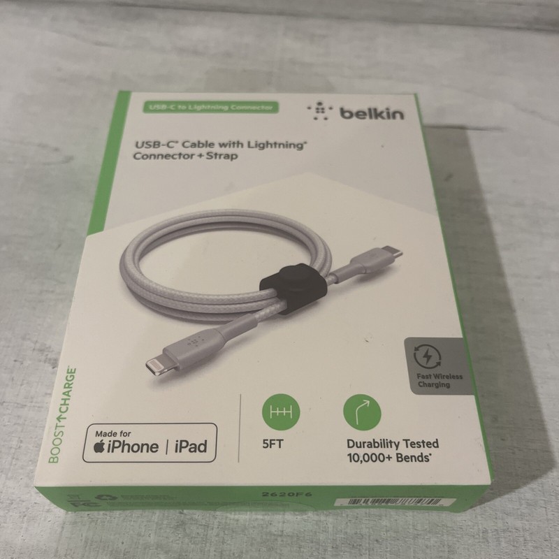 Belkin Boost Charge USB-A Cable + Strap - Gray Durable And 5 Ft Long