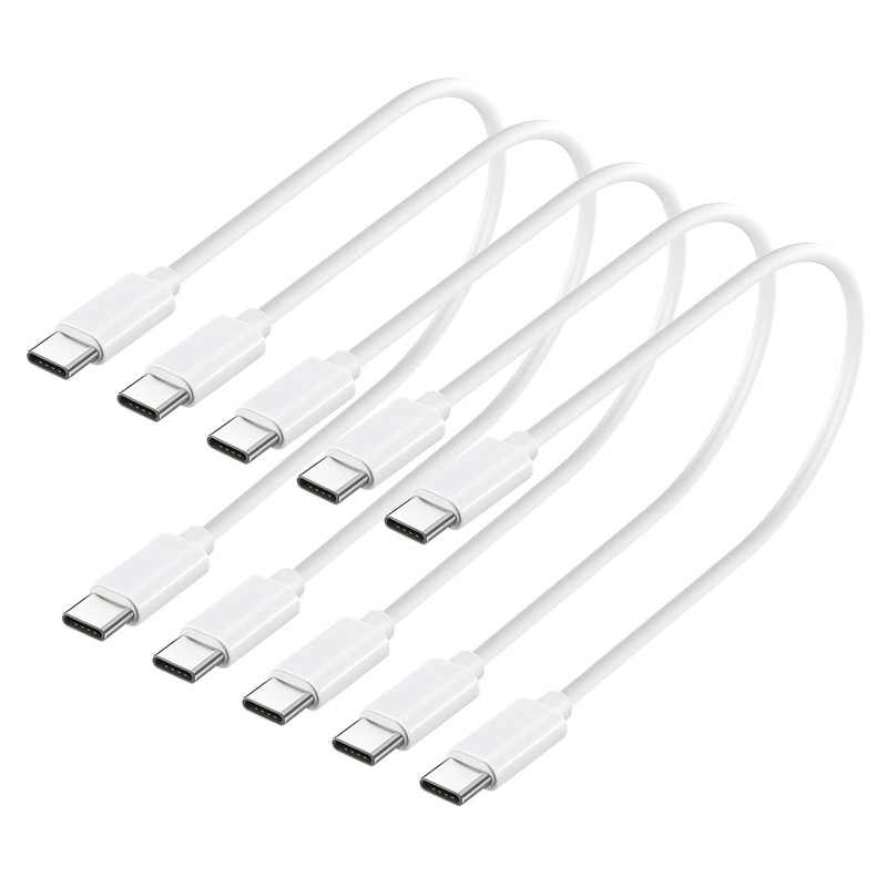 Performance Pack: 5 USB-C to Type-C Fast Charge Cables - 1ft White TPE Wires gallery
