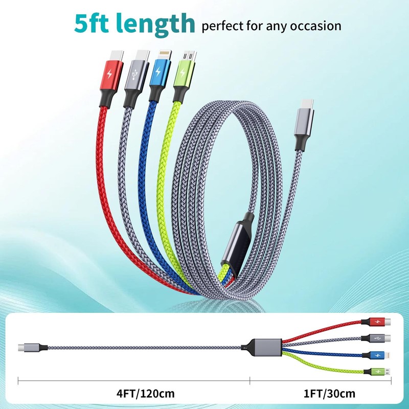 USB C Multi Charging Cable 1Pack 5FT, 4 in 1 1Pack5FT, Blue_Grey_Red_Green gallery