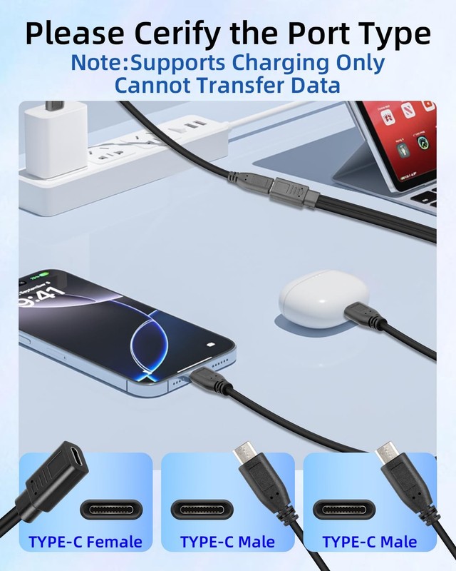 USB C Splitter Charging Cable, USB Type C 1 Female to 2 Male Y Splitter Exten... gallery