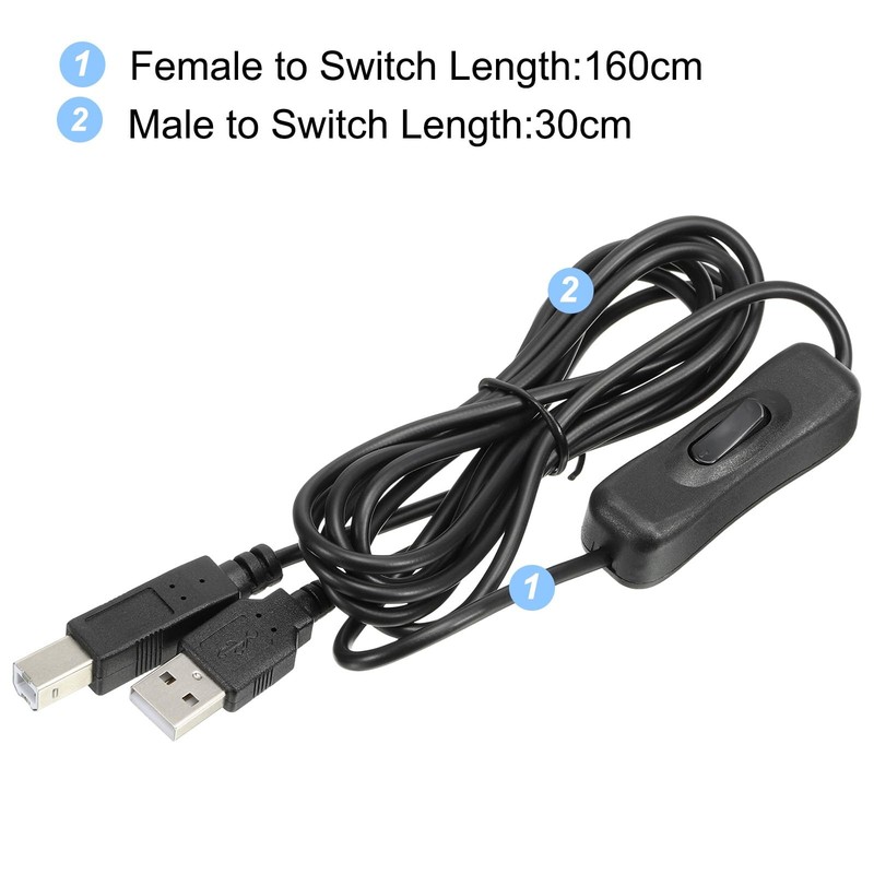 2 Meter USB Printer Cable, ON/Off Switch, USB B/M, Scanner, Copier, Black gallery