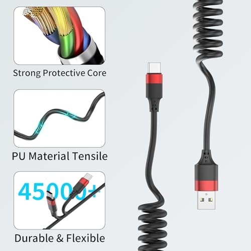 Coiled USB C Cable for Car, 2 Pack Type C Coiled Cable Fast 3FT USB A-C gallery