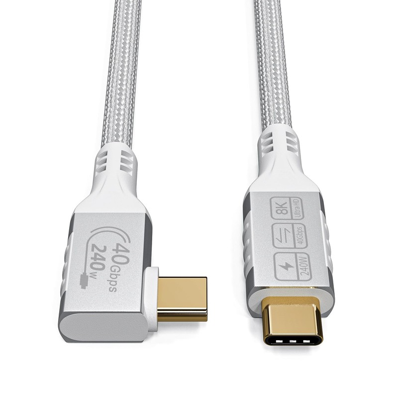 Thunderbolt 4 Cable 90 Degree Right Angle 240W 40Gbps 8K@60Hz White 0.82ft