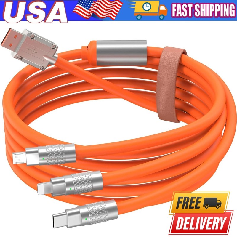 3 In 1 Fast Charging Cable USB C Micro USB Charger For iPhone 17 16 15 &Andriod