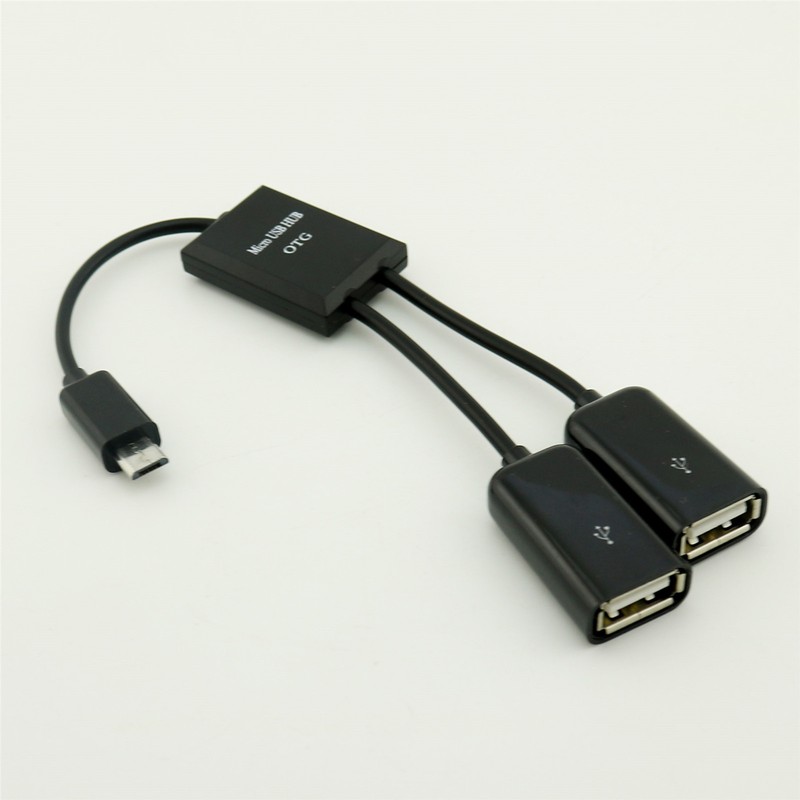 1x 2 in1 Micro USB OTG Hub Extension Adapter For Android Phone & Tablet Black