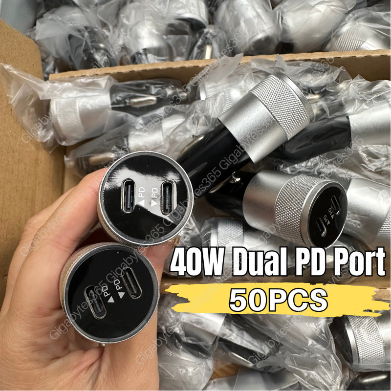 50Pack 40W Dual PD Fast Car Charger Adapter For iPhone iPad Android Samsung Lot