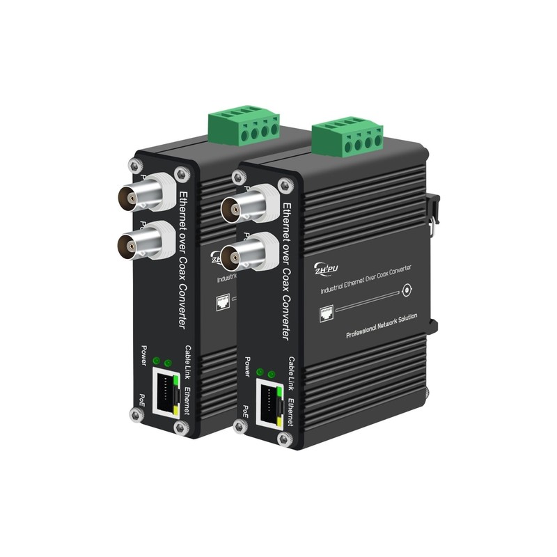 Industrial PoE+ DIN Rail EoC Converter, Ethernet Over Coax, 10/100Mbps to 300...