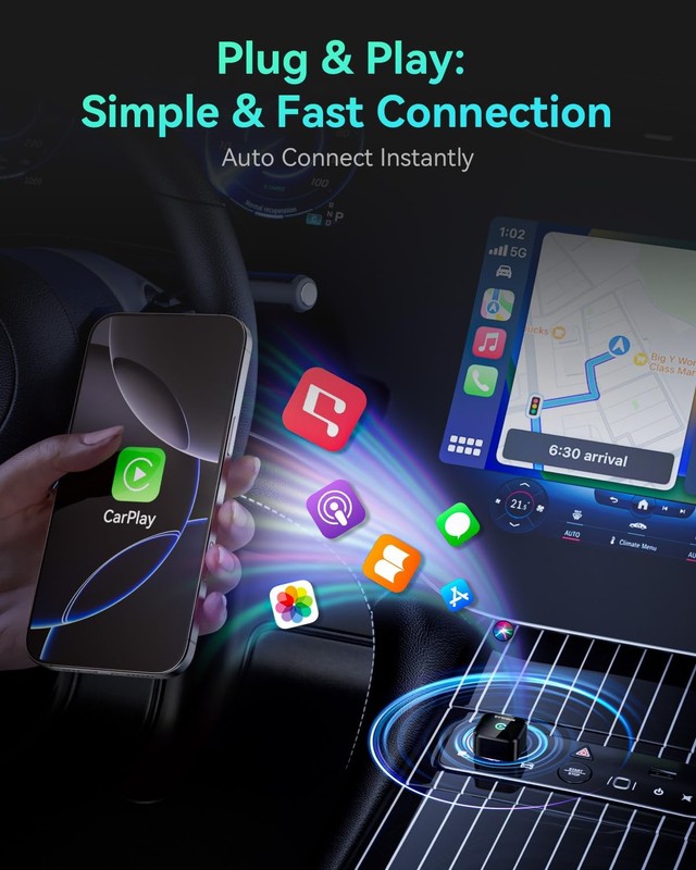 Wireless CarPlay Adapter 2025 Version, 2-in-1 Stable 5.8GHz Connection, Plug ... gallery