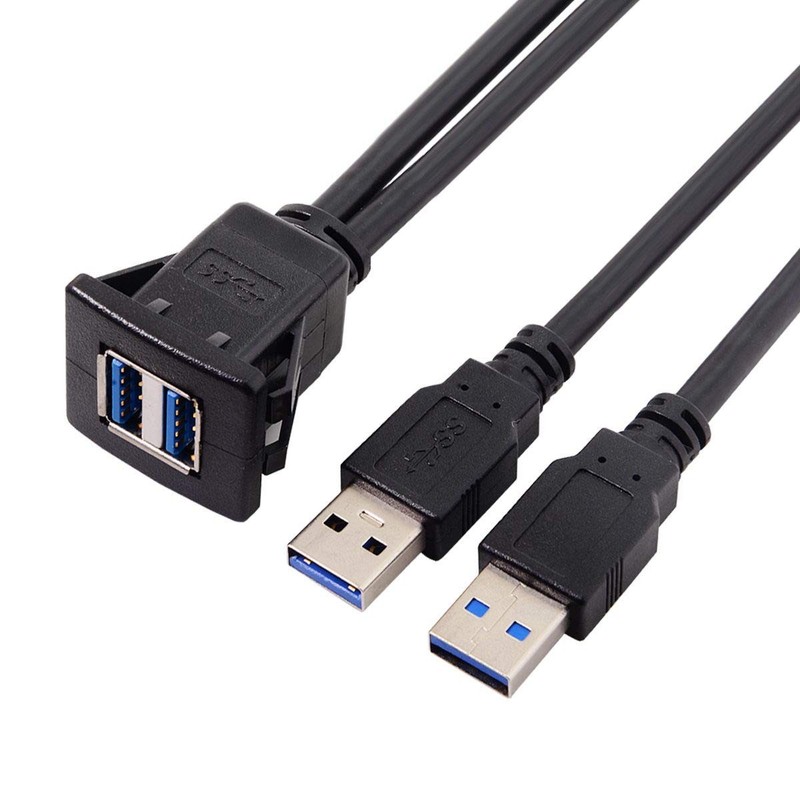 1m Waterproof Dual USB 3.0 Extension Latch Mount Car AUX Cable Dashboard Panel