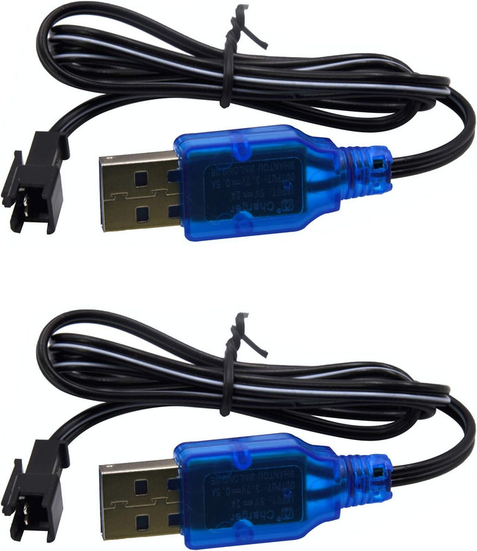 2 Pack 3.7V USB Charger Cable with SM-2P Plug Connector for Mini RC Amphibious S