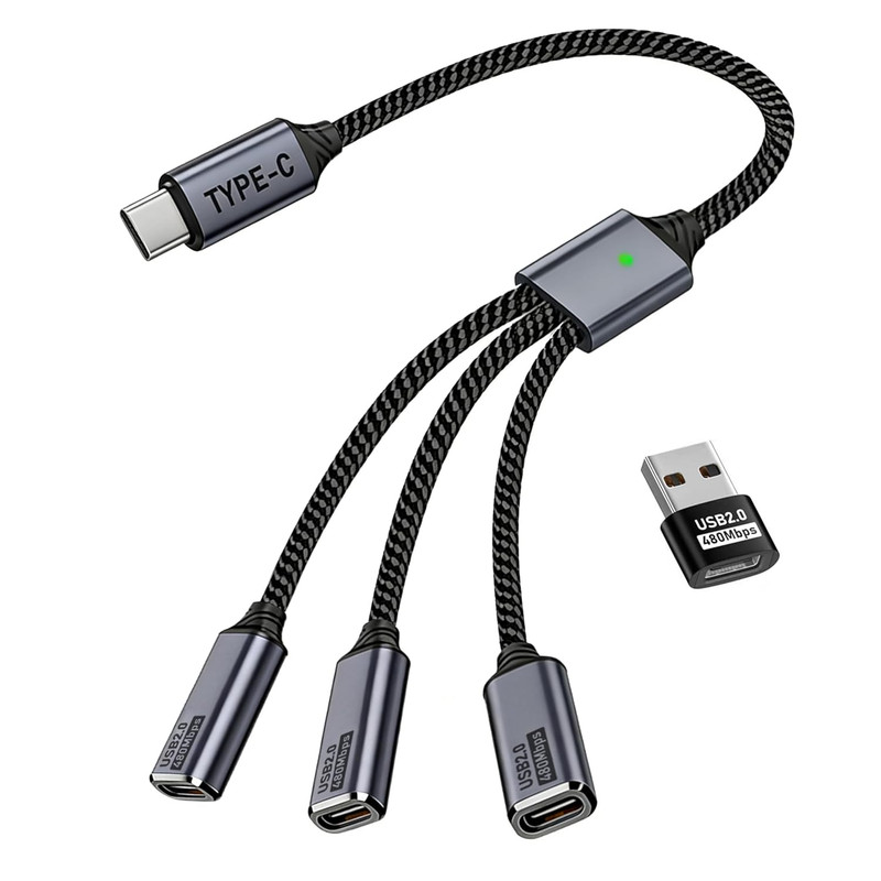 USB C Splitter 1 in 3 USB-C Out, USB Type C Splitter, USBC Male to Multi Type C