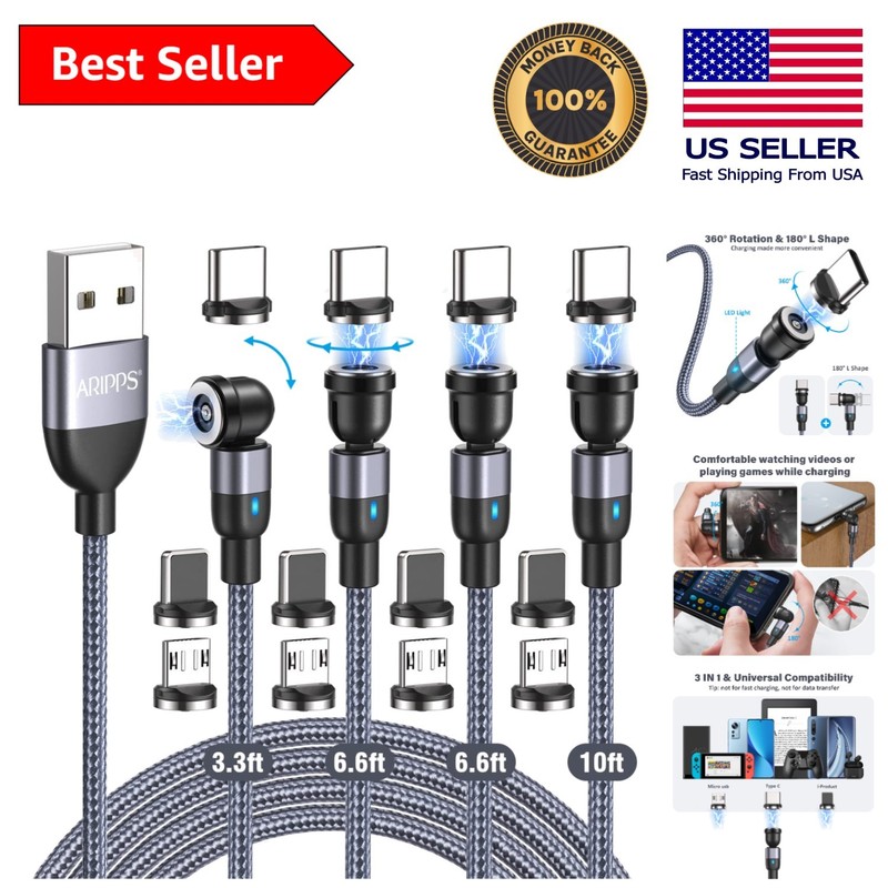 3 in 1 Nylon Braided Magnetic Charging Cable Variety Pack – 4 Sizes Included