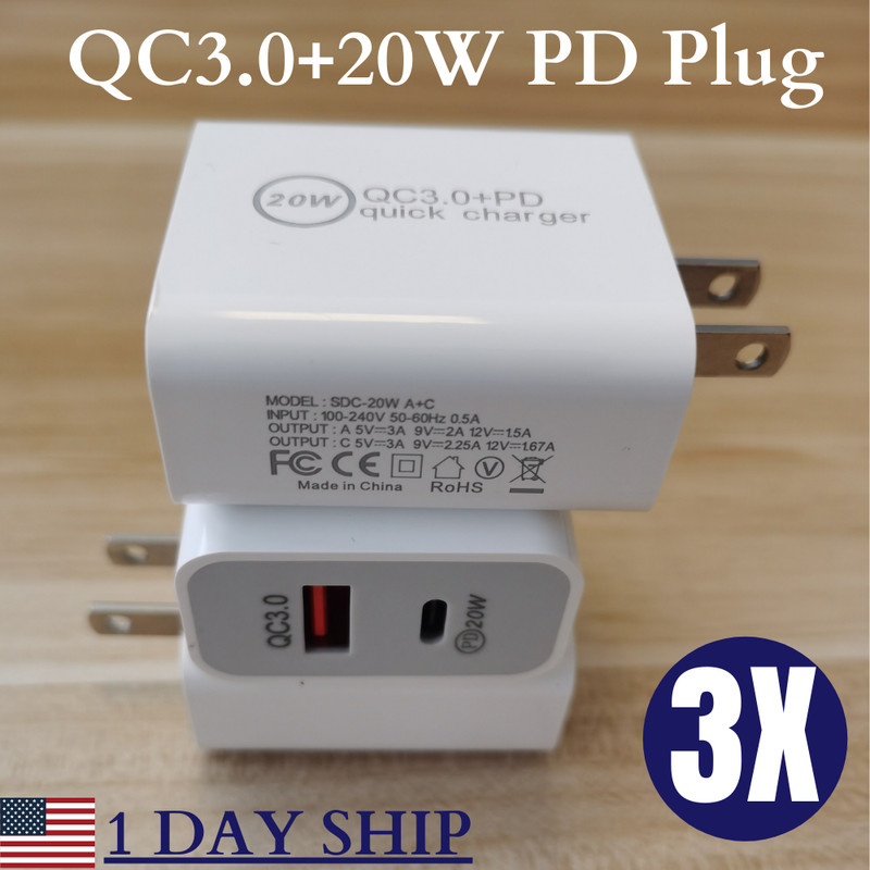 1/3Pack 20W PD QC3.0 Fast Charger USB C Power Adapter For iPhone Samsung Android