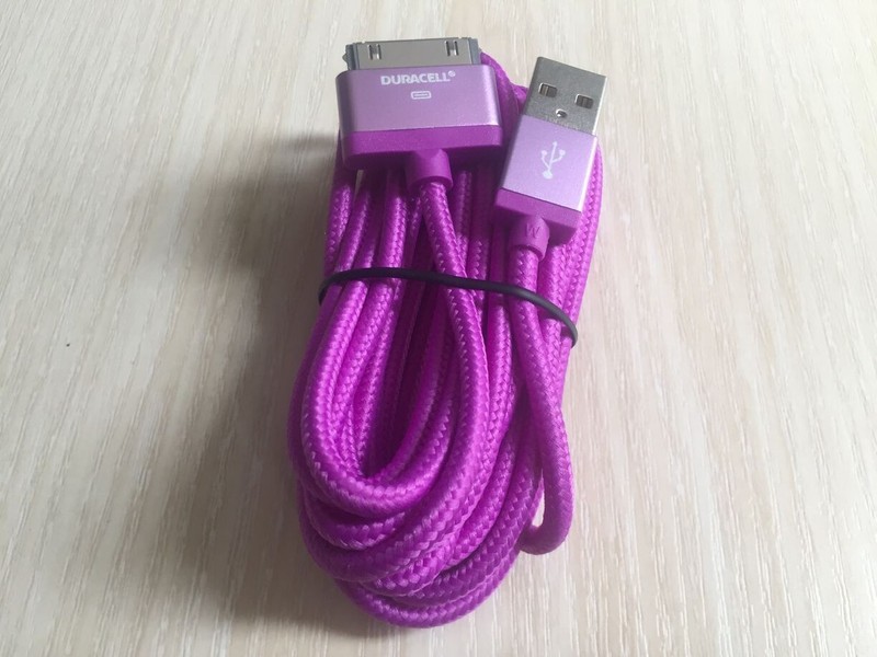 Duracell Sync & Charge 30-Pin USB Cable, 10' 10 foot long fabric cord - Purple gallery