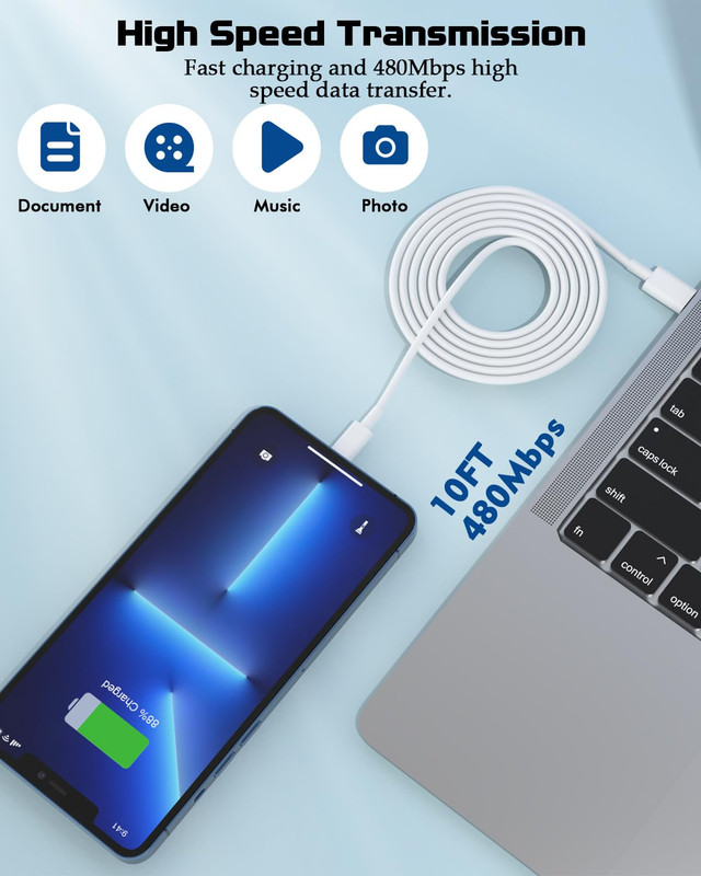 10Foot Iphone USBC Charging Cable,40W 2Pack Foldable Phone 17/16E Fast Charger B gallery