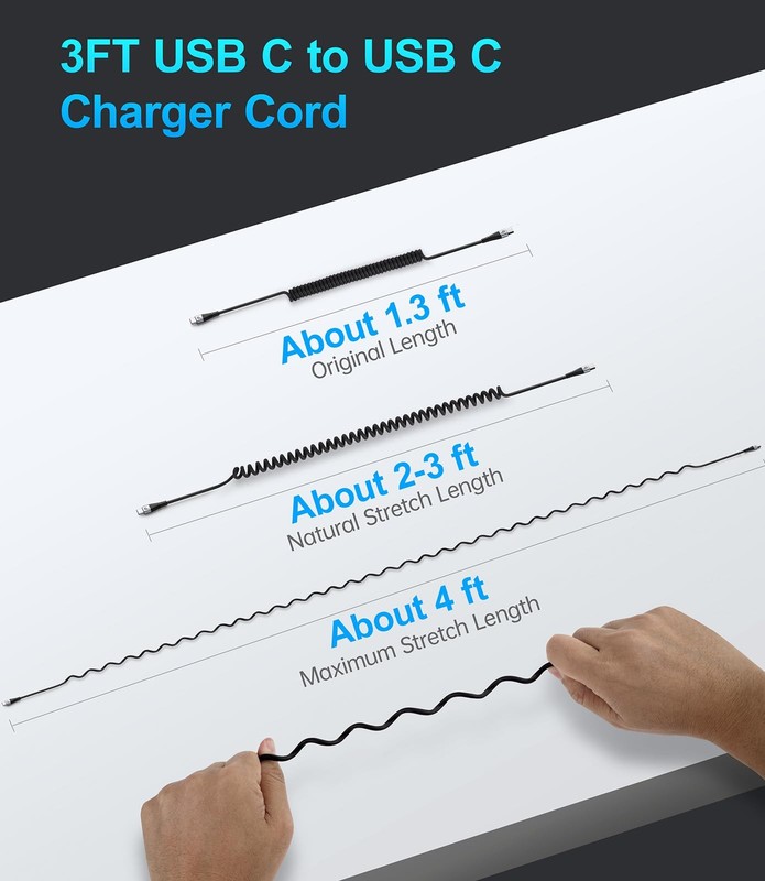 USB C to C 100W 3ft, 2Pack Coiled USB C Charger Cable for Car, Short Type C U... gallery