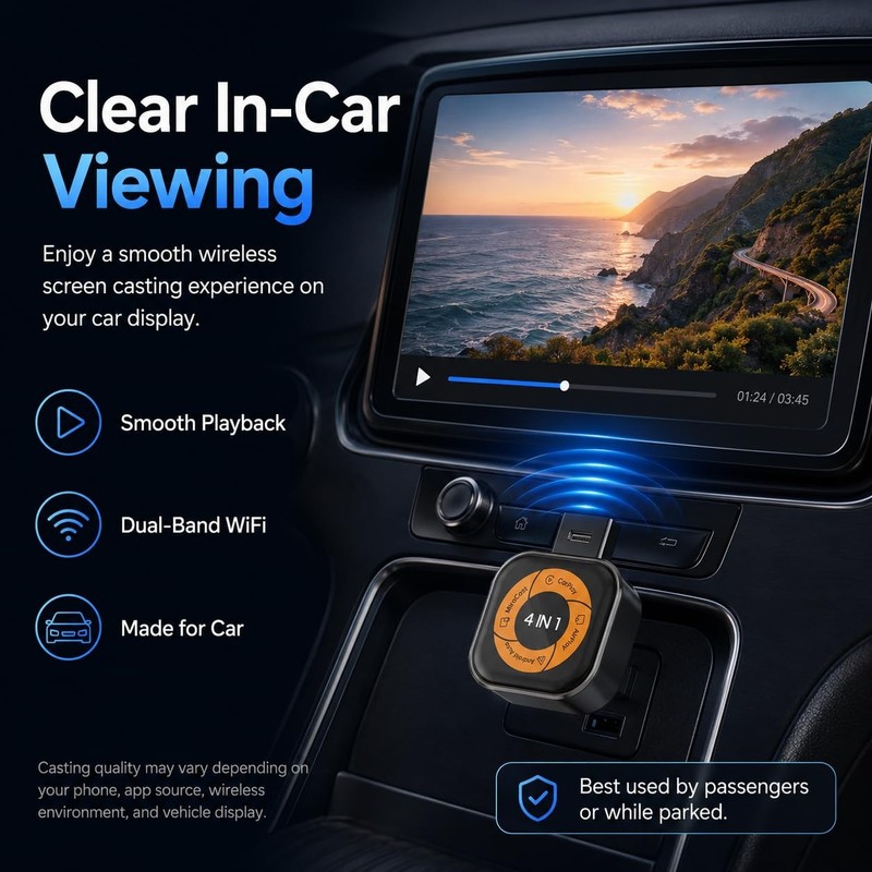 4-in-1 Wireless CarPlay & Android Auto Adapter with AirPlay & Miracast, Wirel... gallery