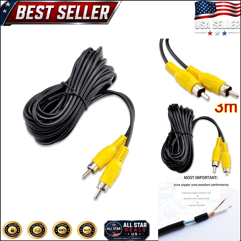 Braided 3M RCA Audio/Video Cable – Male to Male with Yellow Boot for Easy Setup