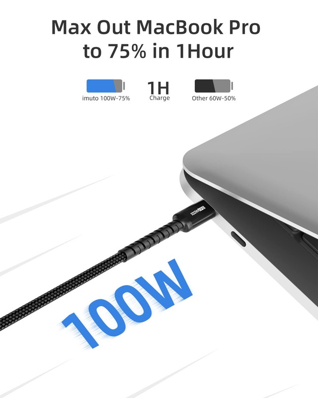 2 Pack 100W Fast Charging USB C to C Cable 6.6ft Type C Charger Cord Black gallery