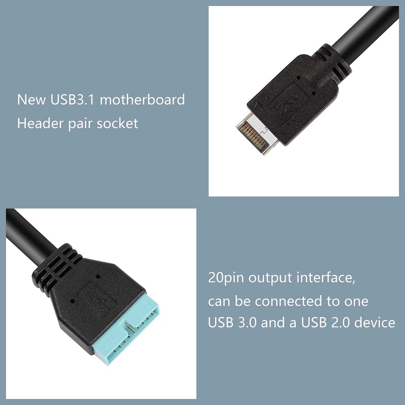 30cm USB 3.1 Type-E Male to USB 19/20 Pin Header Male Adapter Extension Cable gallery