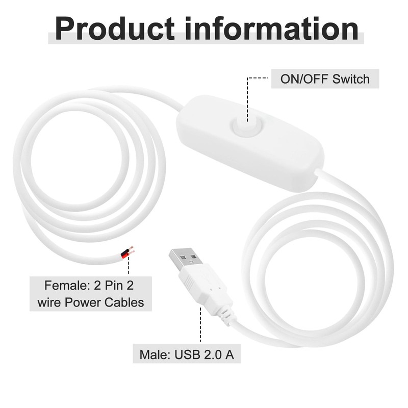 2Pcs 5.58FT 5V USB Switch Extension Cable, USB 2.0 A Plug and 2 Pin 2 Wire Po... gallery